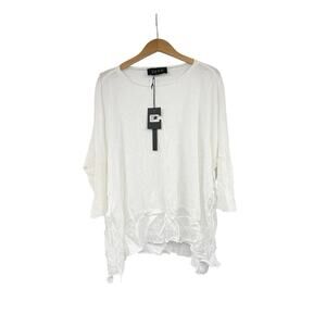 Ozai N Ku White Lagenlook Sharkbite Hem Viscose Oversized Top Womens S New